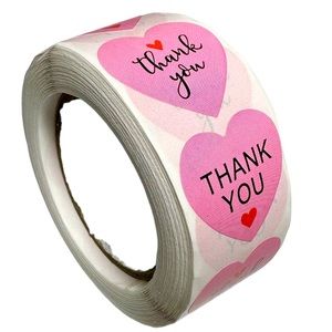 P2 Stickers 1" Thank You 500ct Heart (2 Designs) Pink Labels